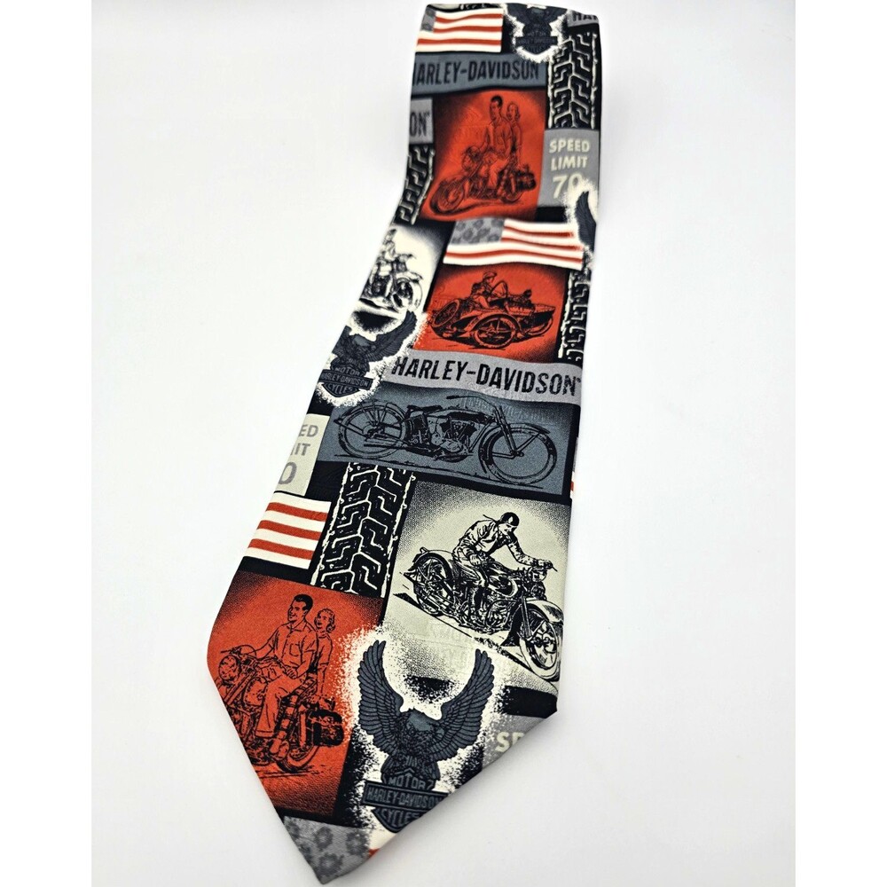 VTG 1999 Ralph Marlin Harley Davidson Americana Silk Neck Tie Motorcycle 326577